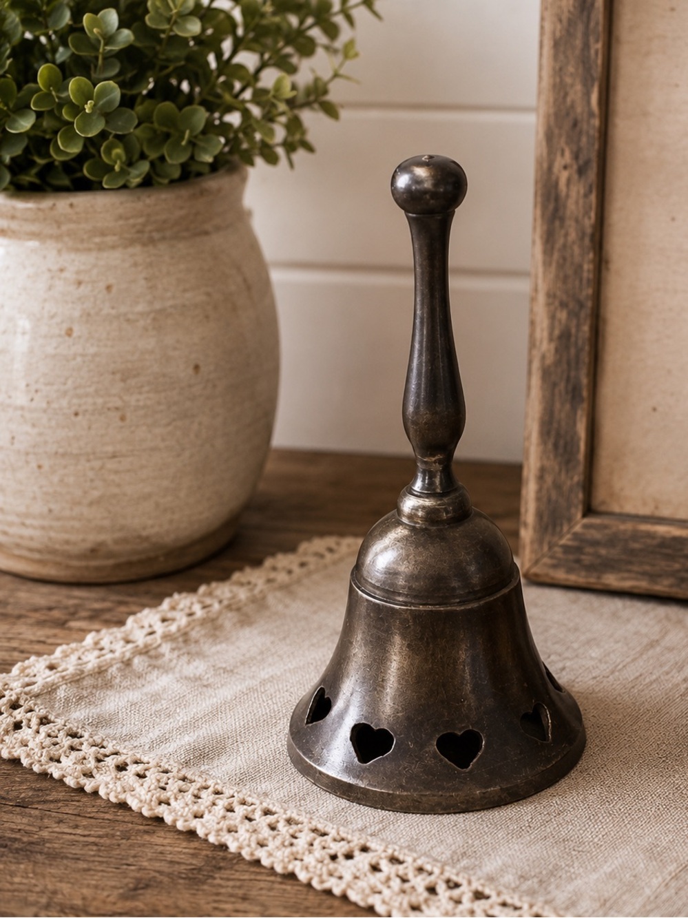Vintage Brass Bell with Heart Cutouts